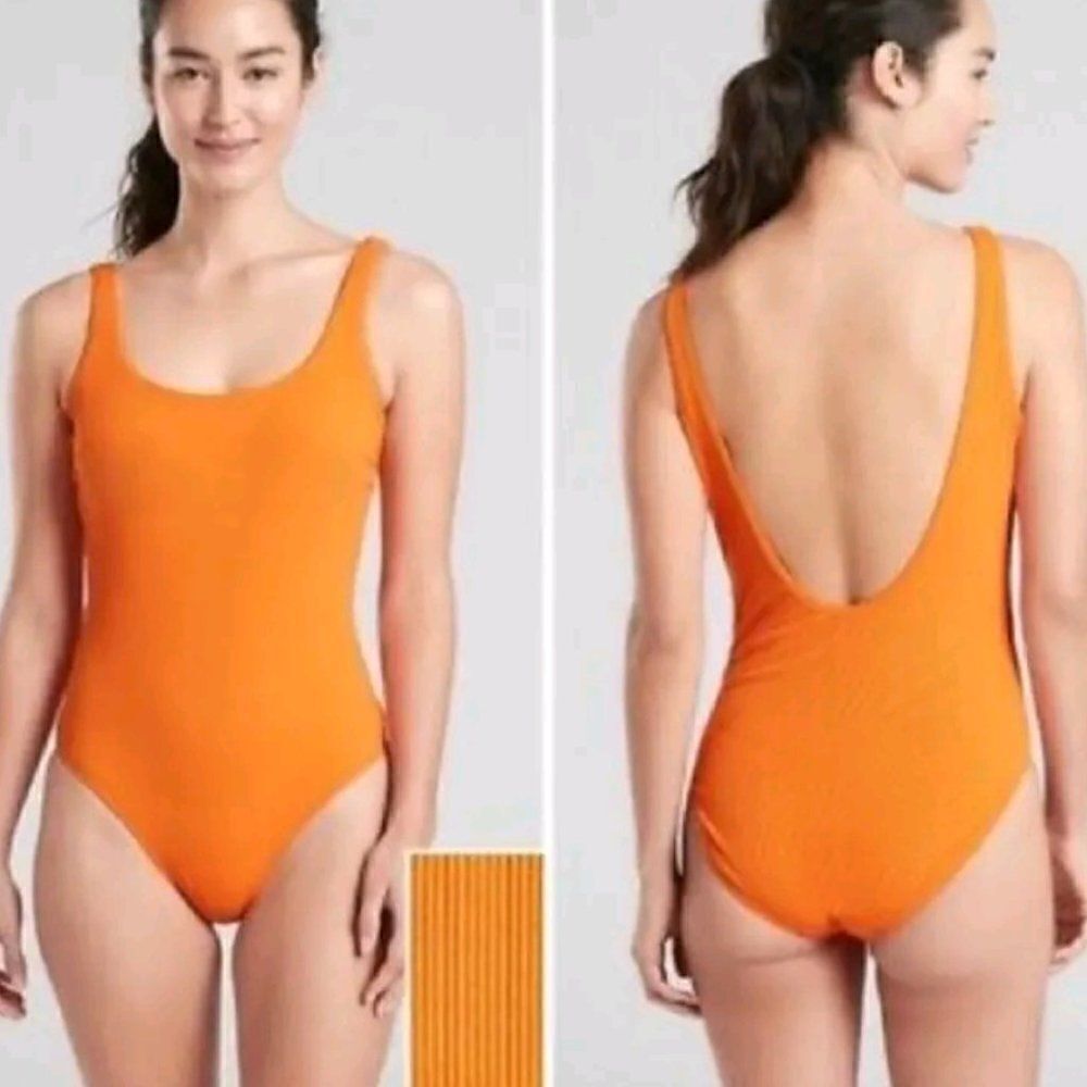 Athleta Orange One Piece Swimsuit Scoop Neck